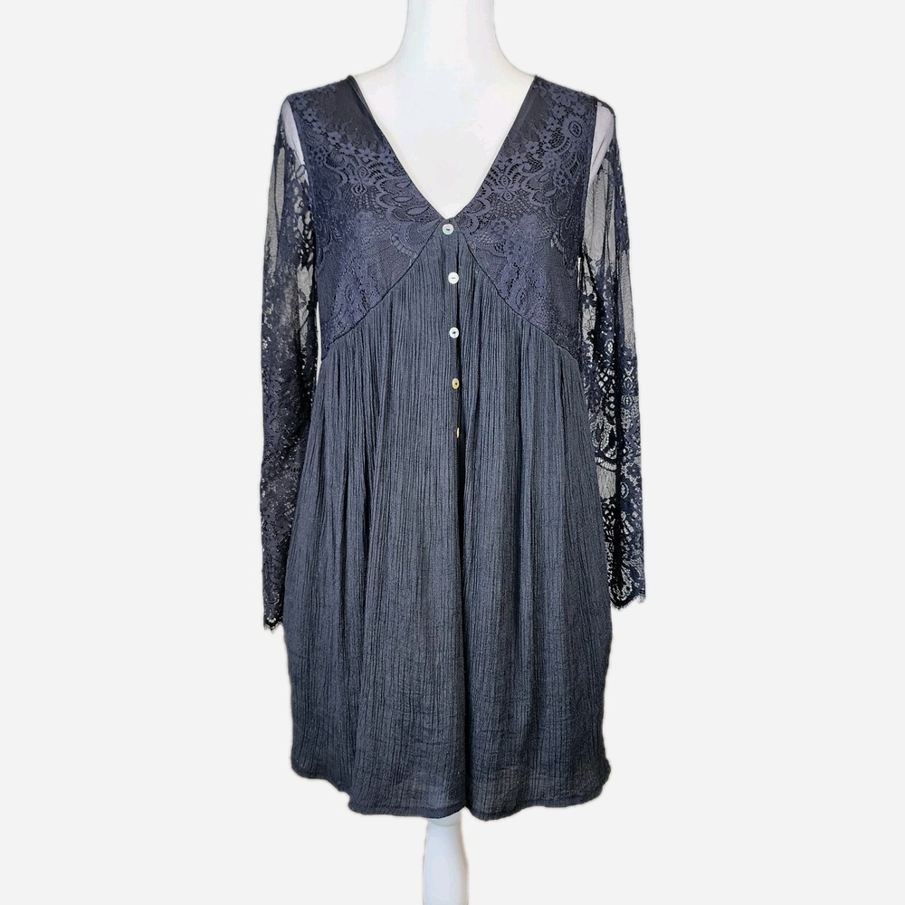 Lace Babydoll Dress Womens Small Vintage Black Pockets Gauze Lined Fairygoth